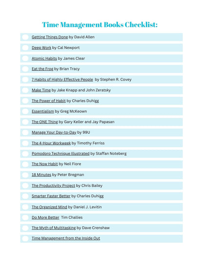 Top 20 Time Management Books Checklist - Paper Brains